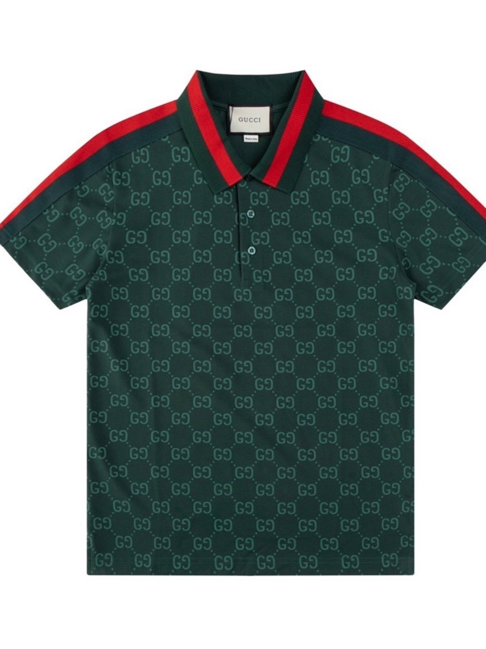 Gucci Green GG Jacquard Polo with Red Striped Trim